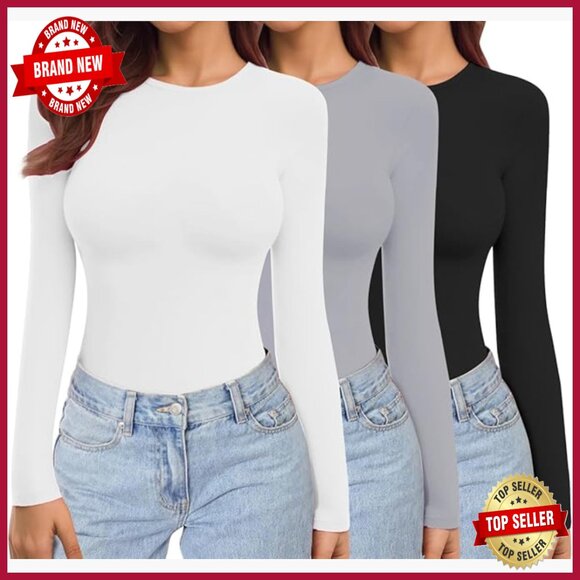 3 Pack Long Sleeve Thermal Tees Stretch Fitted Underscrubs Basic Tops